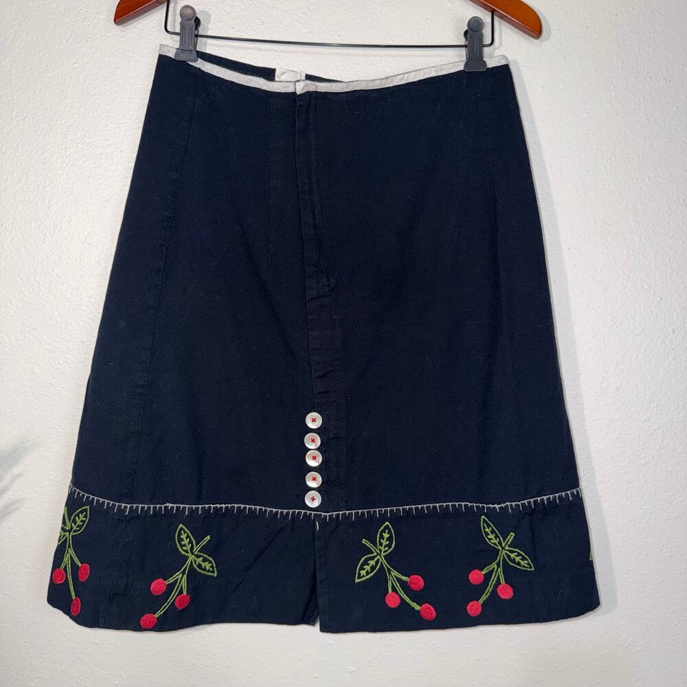 Vintage SNAK Anthropologie Embroidered Cherry Skirt - Size 8